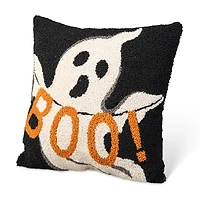Glitzhome® 14" Hooked Halloween Ghost "BOO" Pillow