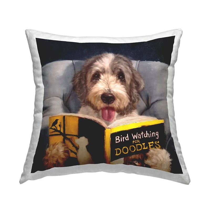 Stupell Industries Bird Watching Doodle Funny Pet Dog Portrait Throw Pillow 18" x 18"