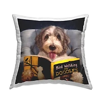 Stupell Industries Bird Watching Doodle Funny Pet Dog Portrait Throw Pillow 18" x 18"