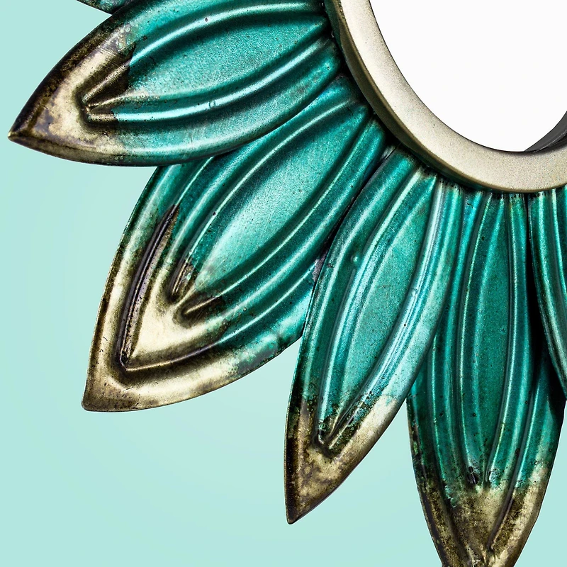 17.5" Turquoise Metal Flower Sculpture