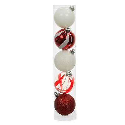 5 Pack 2.2" Red & White Swirl Shatterproof Ornaments by Ashland®