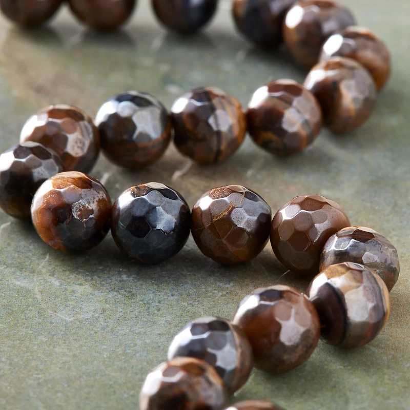 12 Pack: Yellow Silverite Tiger's Eye Faceted Round Beads by Bead Landing