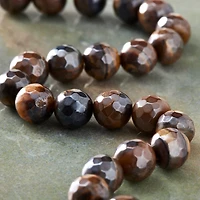 12 Pack: Yellow Silverite Tiger's Eye Faceted Round Beads by Bead Landing