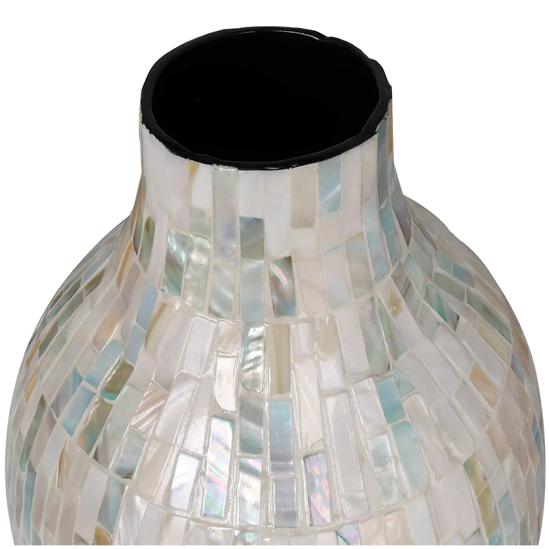 28" White Mother of Pearl Handmade Mosaic Inspired Vase with Pastel Blue & Pink Accents