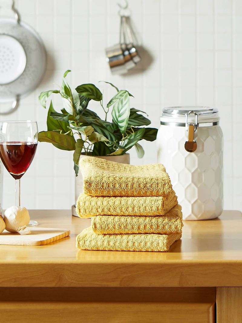 DII® Solid Mustard Waffle Terry Dishtowel (Set of 4)