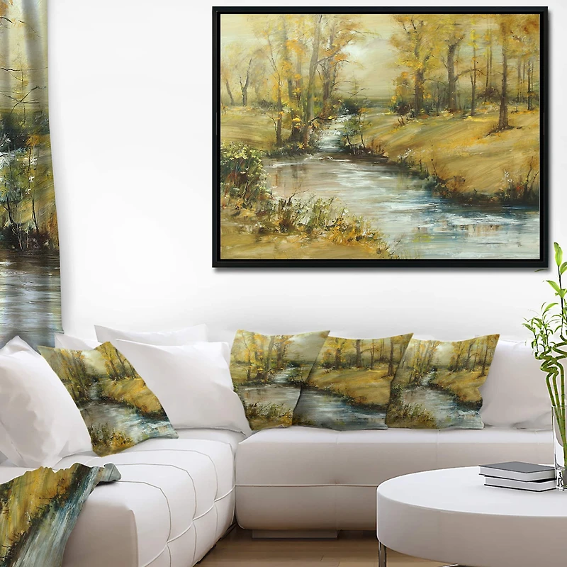 Designart - Brook in Autumn Oil Painting