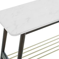 Walker Edison Faux White Marble/Dark Brown Oak Tapered Leg Entry Table