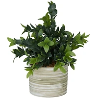 The Novogratz 11" Green Faux Foliage Eucalyptus Artificial Plant with Patterned Porcelain Pot
