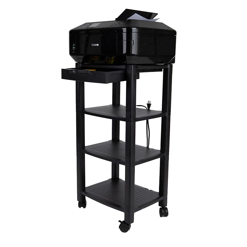 Mind Reader 34.7" Black 4-Shelf Printer Cart Stand with Wheels