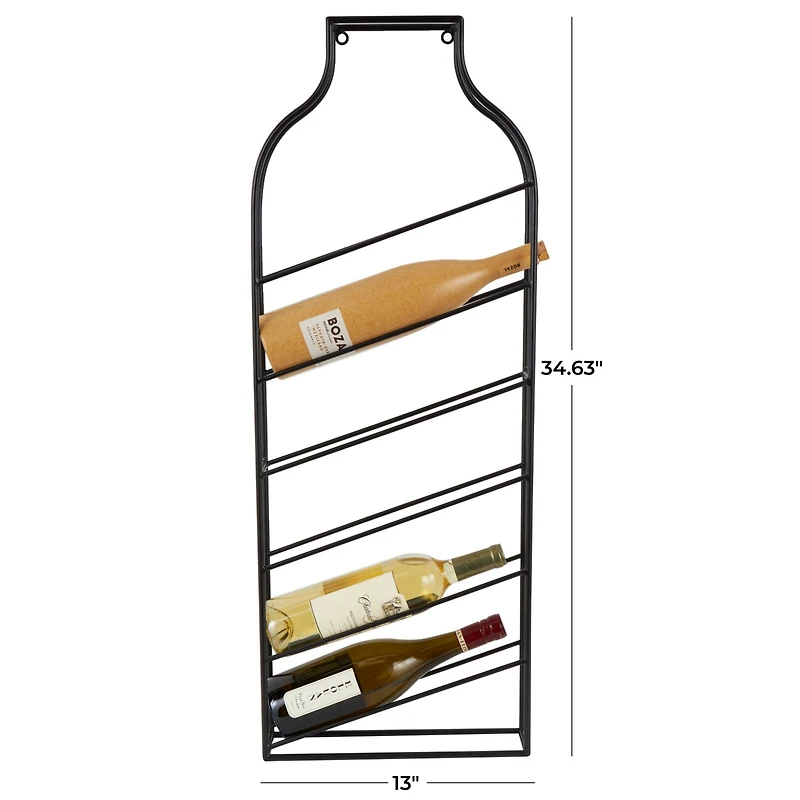 13" x 35" Black Metal Bottle Shape Wall Wine Rack