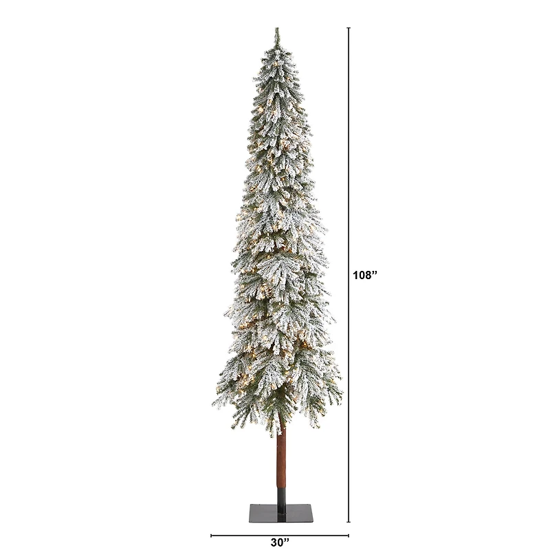 9ft. Pre-Lit Flocked Grand Alpine Artificial Christmas Tree, Clear LED Lights