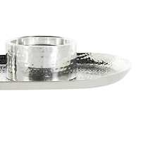 16" Silver Stainless Steel Metal Hammered Candle Holder with Oval Tray Plate