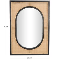 42" Brown Rattan Wall Mirror with Black Accent Frame