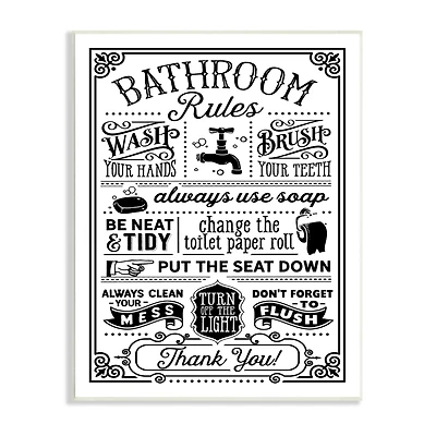 Stupell Industries Vintage Style Bathroom Rules Diagram List Border Wall Plaque Art