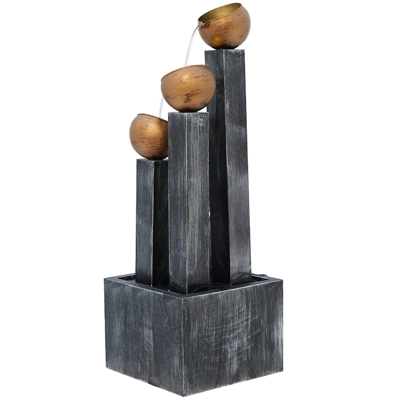 42" Dark Gray Metal Whitewashed Elevated Pillar Fountain with Round Copper Pots