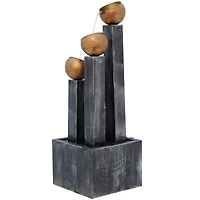 42" Dark Gray Metal Whitewashed Elevated Pillar Fountain with Round Copper Pots