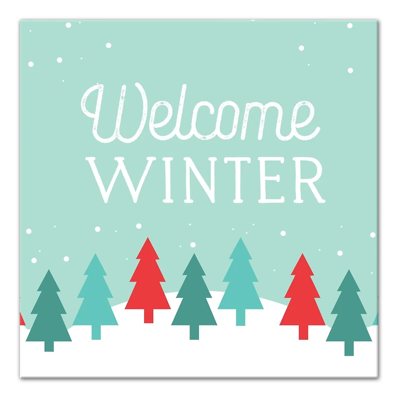 Welcome Winter Retro Forest 12x12 Canvas Wall Art