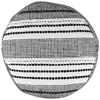 18" White & Black Striped Outdoor Woven Pouf Ottoman