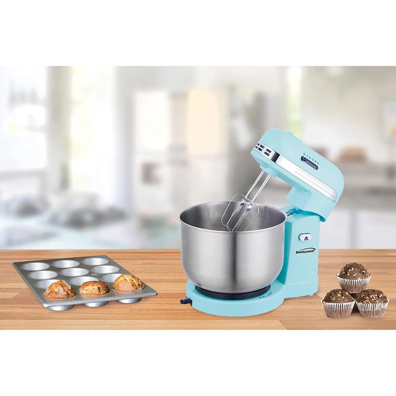 Brentwood 5-Speed Blue Stand Mixer with 3qt. Stainless Steel Mixing Bowl