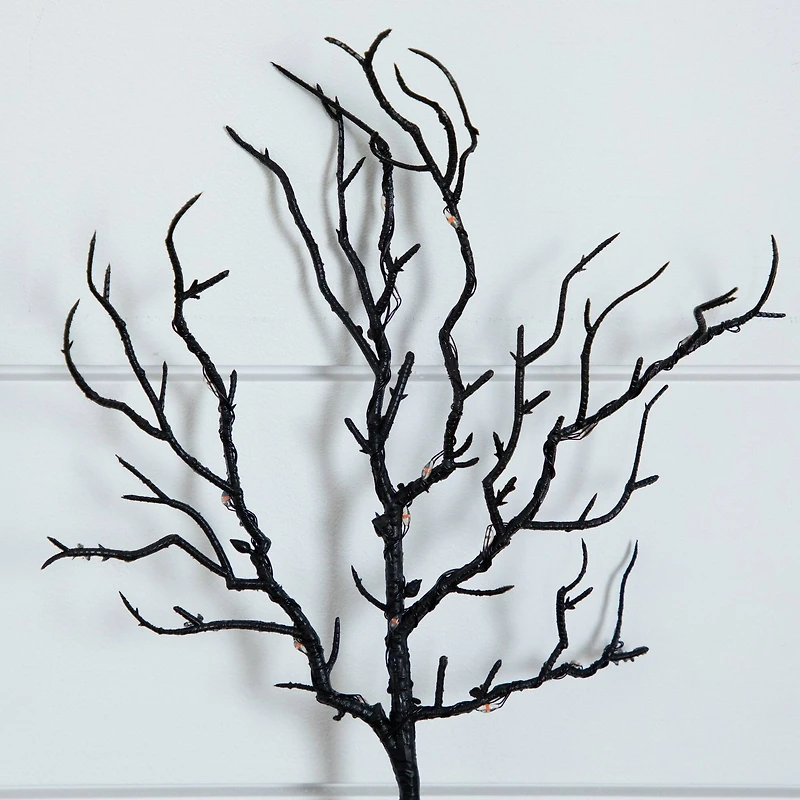 14in. Pre-Lit Artificial Halloween Black Twig Branches with 45 Orange LED Lights and Integrated Ground Stake - Set of 3