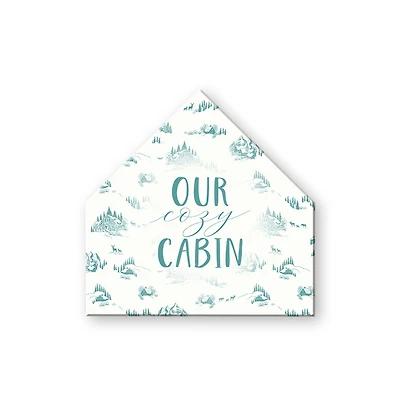 Snowy Town Pattern Teal Cozy Cabin 17x17 House Shaped Canvas