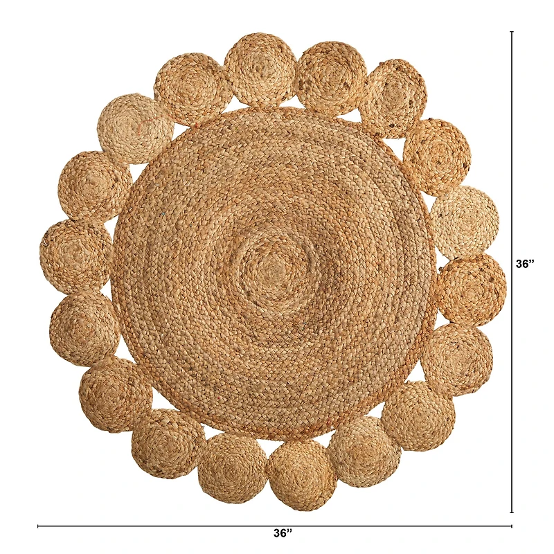 3ft. x 3ft. Hand Braided Mandala Jute Round Rug