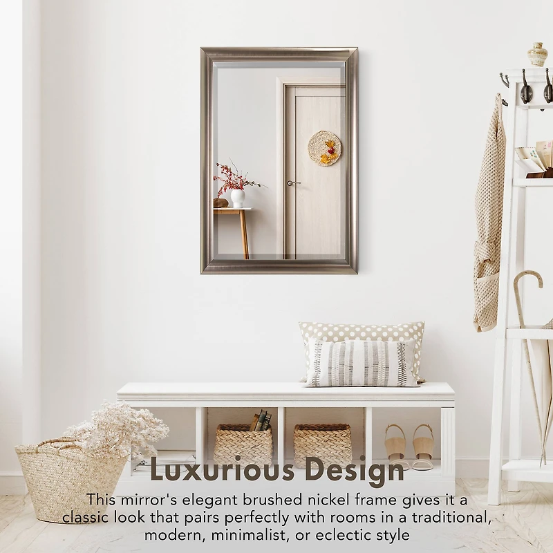 Head West Brushed Nickel Framed Wall Mirror