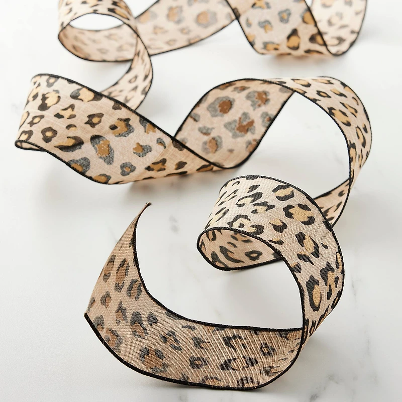 2.5" x 25ft. Faux Linen Wired Leopard Ribbon by Celebrate It™