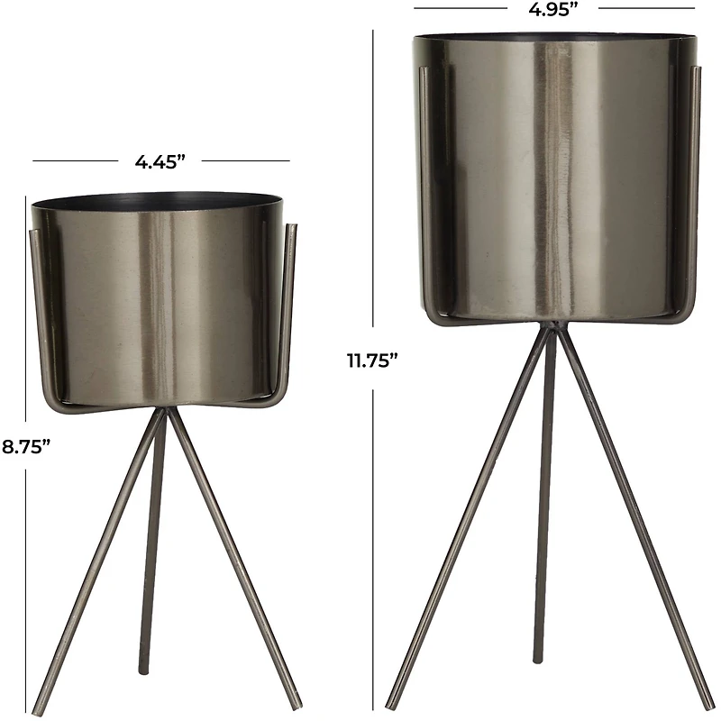 Dark Grey Contemporary Planter, Set of 2" 12", 9"