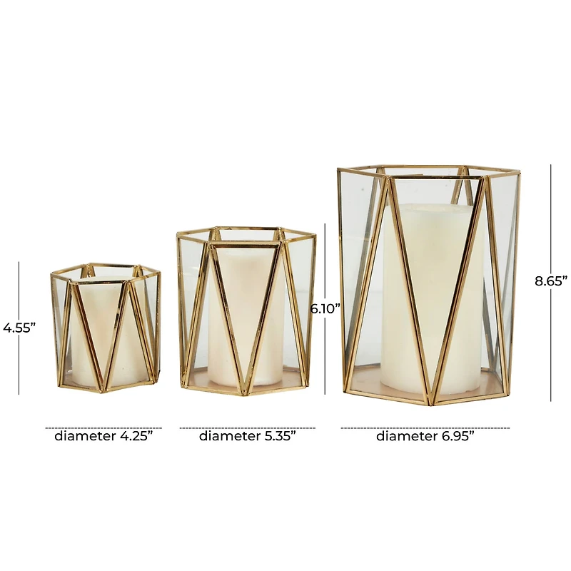 CosmoLiving by Cosmopolitan Gold Geometric Hexagon Candle Lantern Set