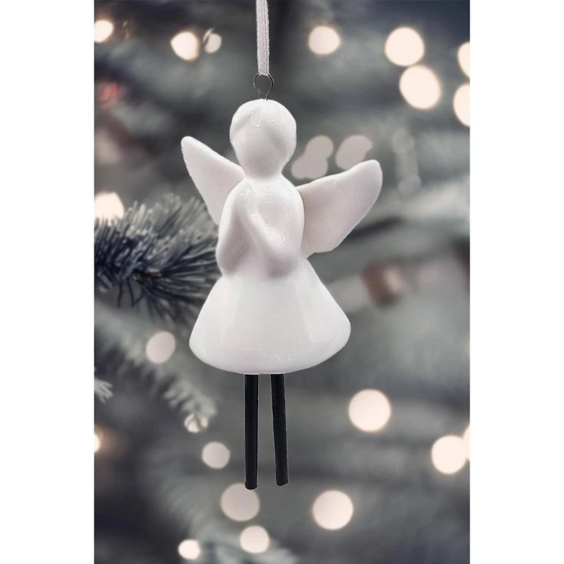 Wizardi 8.27" x 11.81" Ceramic Angel Bell Christmas Ornament, 1pc.