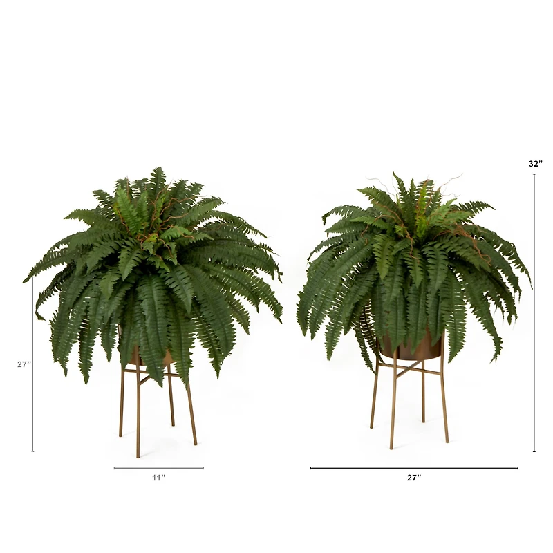 32" Artificial Boston Fern Plant with Metal Planter with Stand