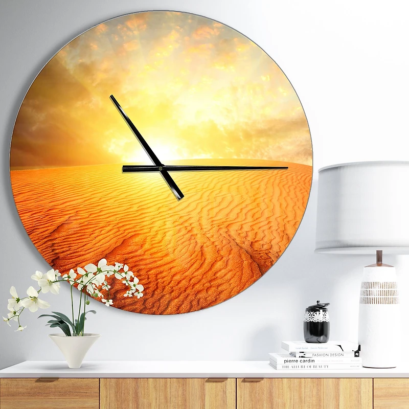 Designart Sand Landscape with Sun Modern Wall Clock