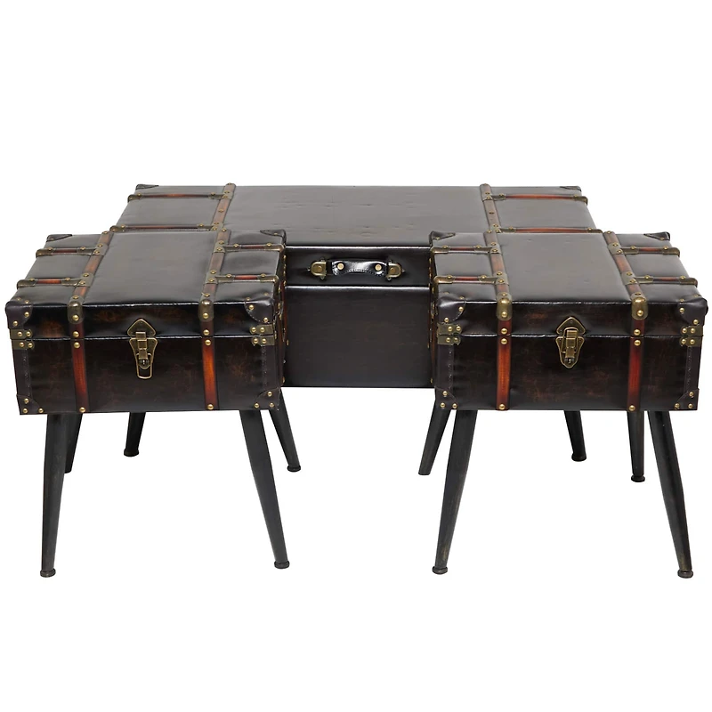 Black Faux Leather Studded Coffee Table Set