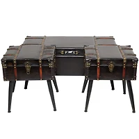 Black Faux Leather Studded Coffee Table Set