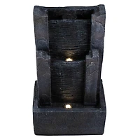 23.5" Black & Gray Modern Lighted Three-Tier Outdoor Garden Water Fountain