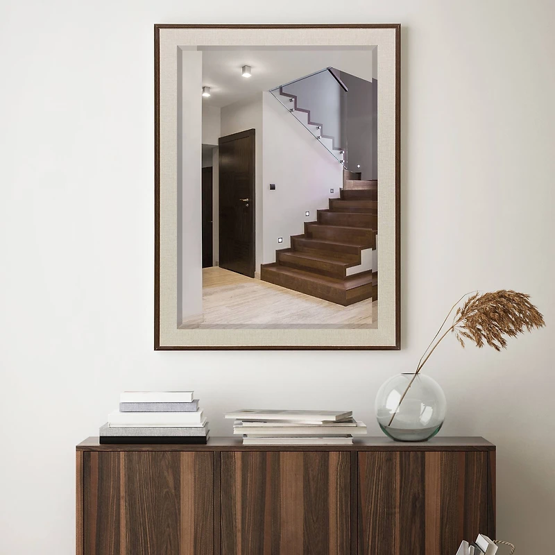 Head West Textured Brown Mat Framed Beveled Glass Accent Mirror