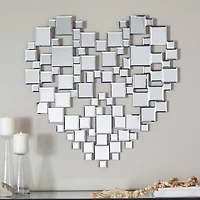 The Novogratz Silver Glass Shaped Mirrored Heart Wall Mirror 32" x 1" x 32"