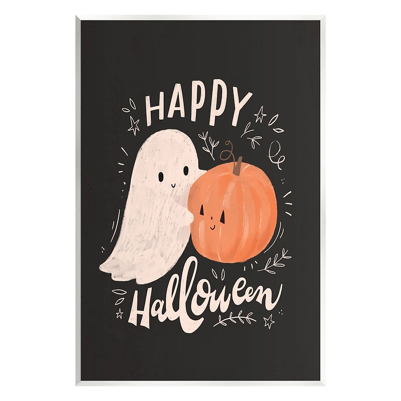 Stupell Industries Happy Halloween Smiling Ghost Pumpkin Wall Plaque Art