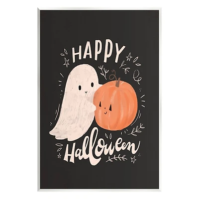 Stupell Industries Happy Halloween Smiling Ghost Pumpkin Wall Plaque Art