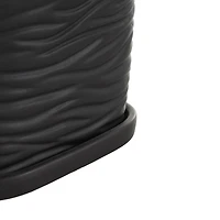 Black Wavy Ribbed Ceramic Planter Set