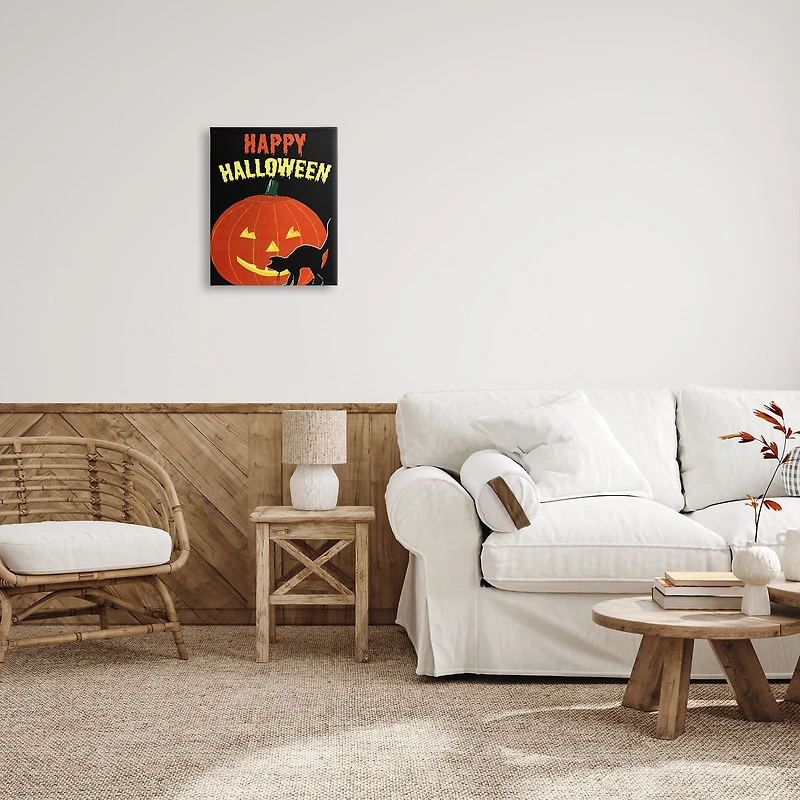 Stupell Industries Happy Halloween Haunted Jack-o-Lantern Canvas Wall Art
