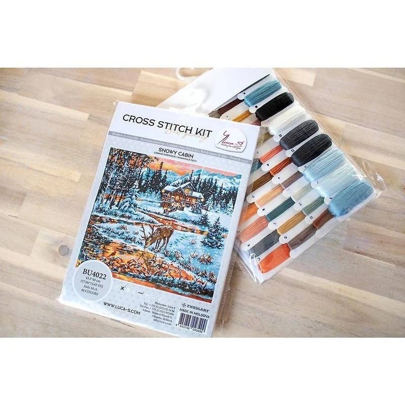 Luca-S Snowy Cabin Counted Cross Stitch Kit