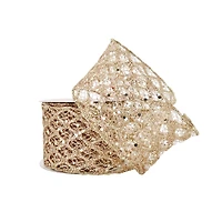 2.5" x 18ft. Champagne Wired Wide Mesh Ribbon by Celebrate It®