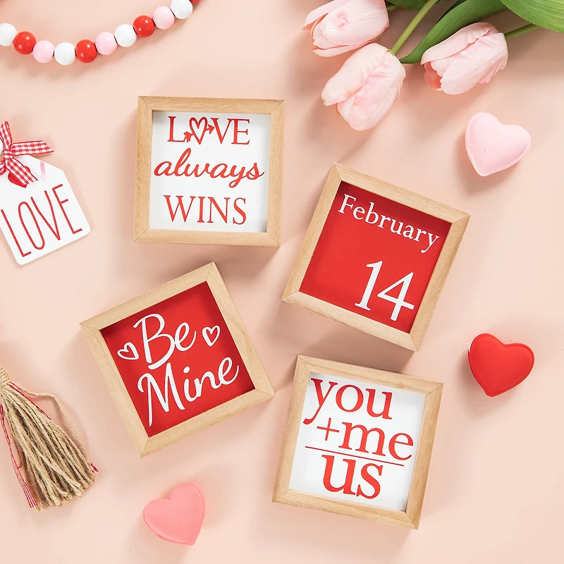 Glitzhome® 4" Valentine's Wooden Block Table Décor Set