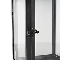 14" Black Metal Modern Candle Lantern with Gold Accents