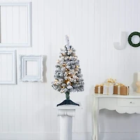 3ft. Pre-Lit Flocked Rock Springs Spruce Artificial Christmas Tree, Clear LED Lights