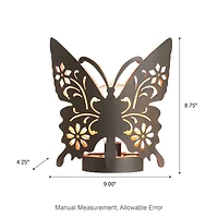 Glitzhome® 9" Metal Flying Butterfly Silhouette Solar Powdered Edison Bulb Outdoor Lantern