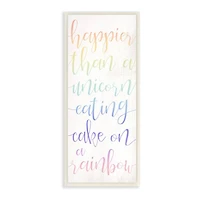 Stupell Industries Happier Than Unicorn Eating Cake Quote Rainbow Text Wood Wall Plaque