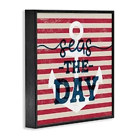 Stupell Industries Seas The Day Americana Anchor & Flag Phrase Framed Giclee Art